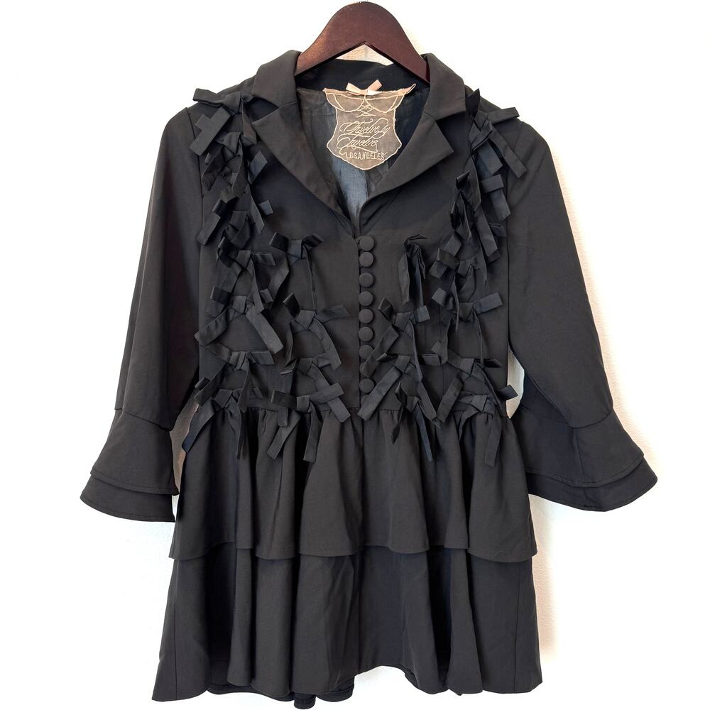 Twelve by Twelve Los Angeles Black Ruffle Bow Tiered Jacket Blazer-M-Y2K/Gothic